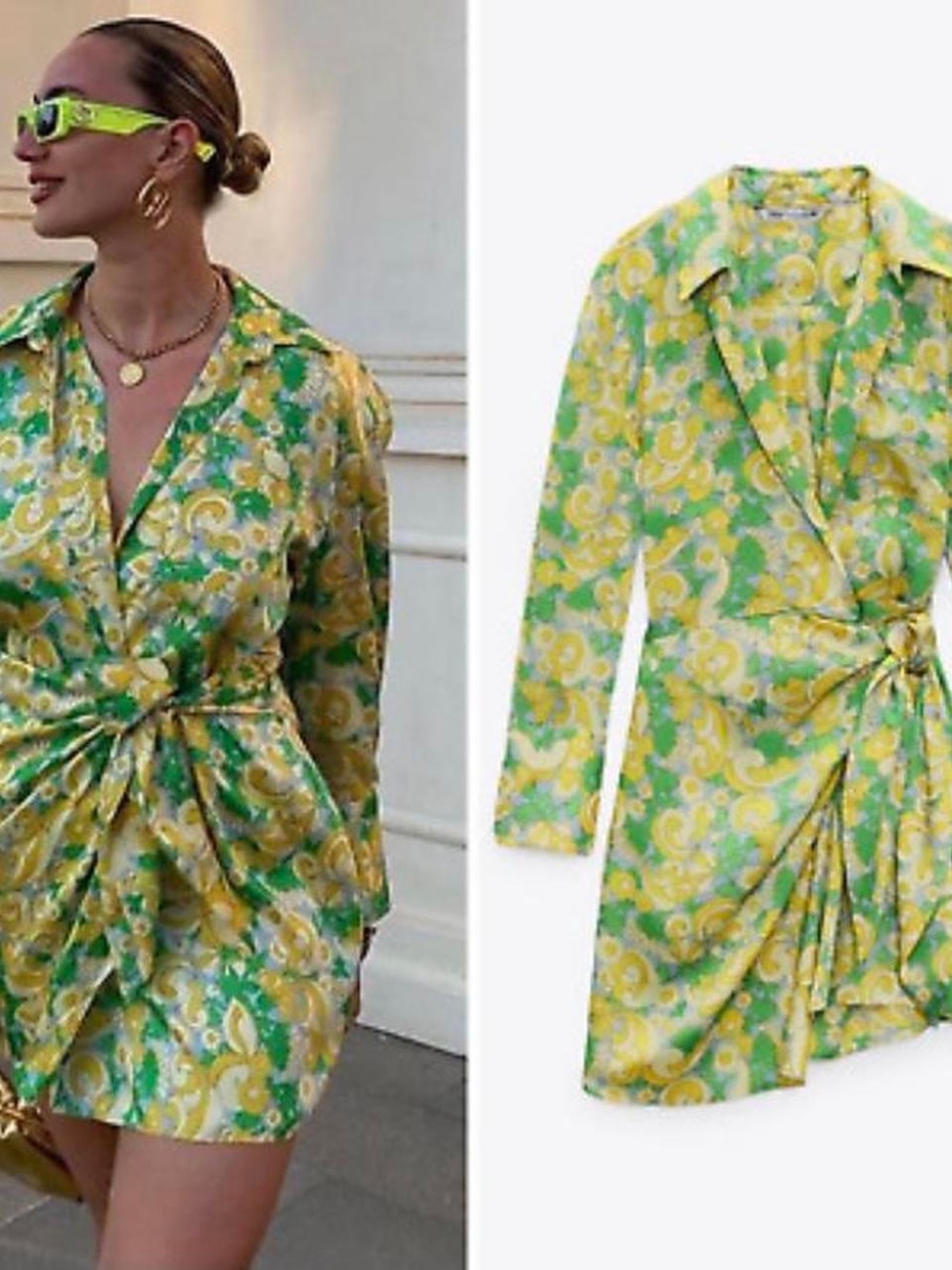 Zara Yellow Green Floral Print Dress